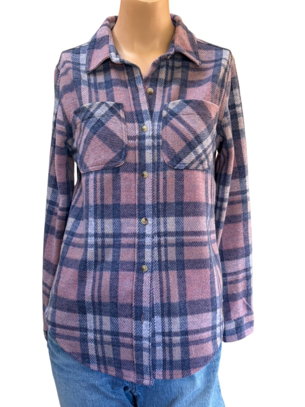 NWT BeachLunchLounge Plaid Shacket Shirt Jacket Brushed Cedar Rose XS